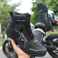 Nuevas botas de motocicleta para hombre, botas de cuero para Motos, transpirables, antideslizantes, resistentes al desgaste, zapatos hasta el tobillo para carreras de motos