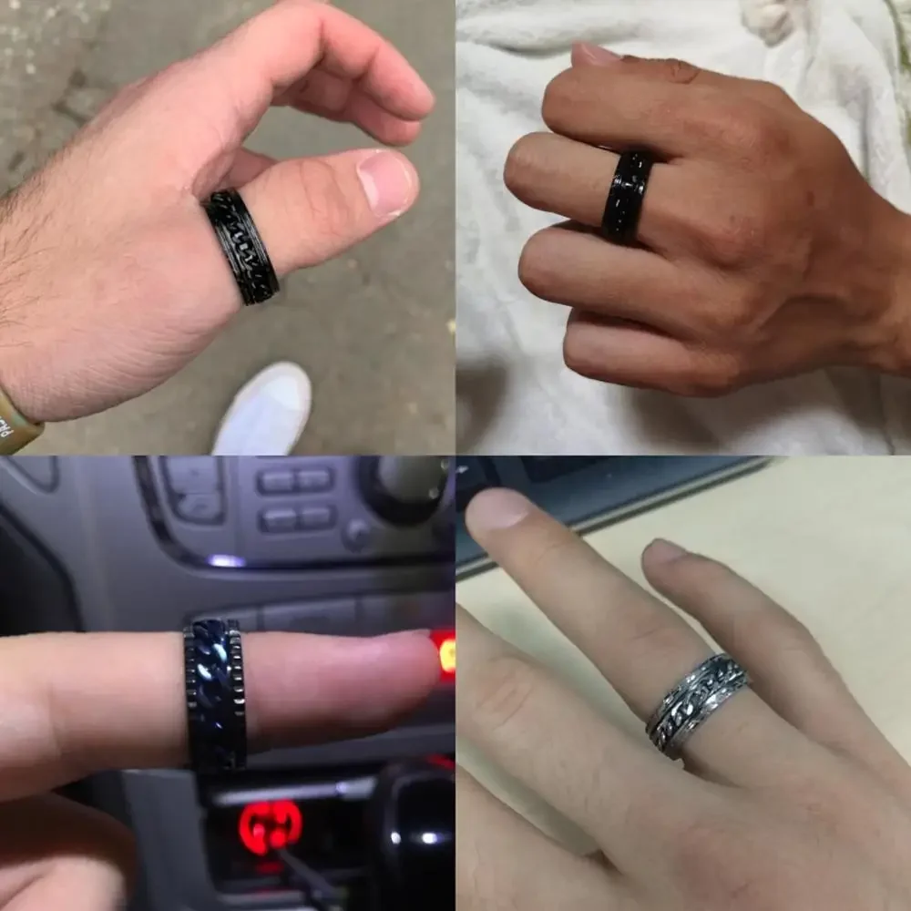 Punk 8mm Spinner Chain Men Rotatable Ring Black Blue Stainless Steel Rotatable Cool Jewelry Party Gift 2022 New Style Rotatable