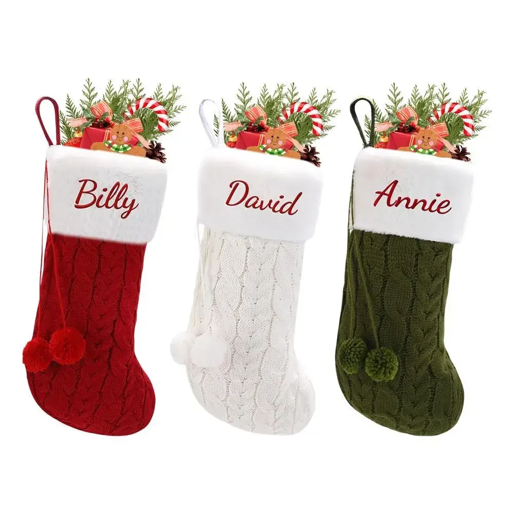 カスタマイズされた刺繍入りクリスマスストッキング,ペンダント付きモノグラム,ギフト,大容量