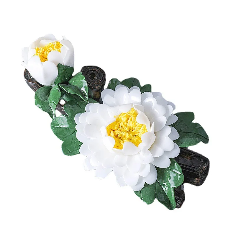 

Ceramic peony ornaments, home incense ornaments, handmade porcelain flower living room, tea room flower desktop crafts