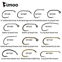 Bimoo 50pcs High Carbon Steel Barb & Barbless Fly Tying Hook For Dry Wet Nymph Jig Nymph Egg Caddis Pupa Fly Trout Fishing Lure