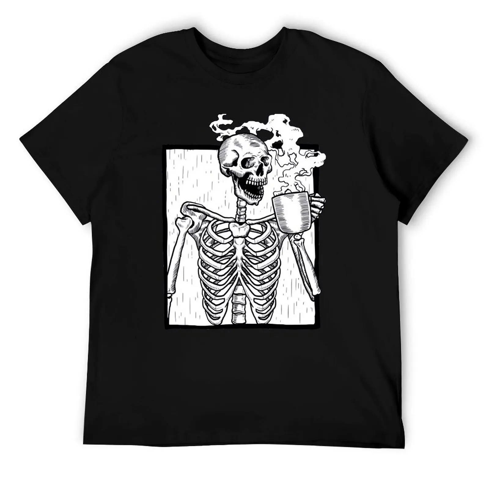 

halloween coffee drinking skeleton T-Shirt t shirts for man graphic tees funny t shirts cotton T-Shirt