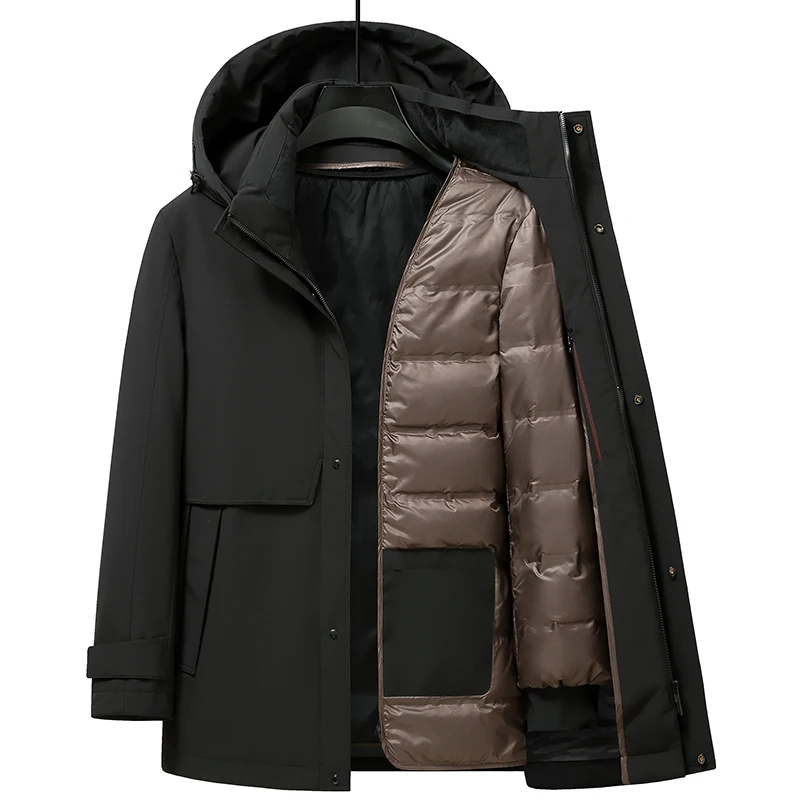 

YEAE Goose Down Jacket Men's Detachable Liner Hat Mid-length Thick Winter Wear New Men's Coat Jacket