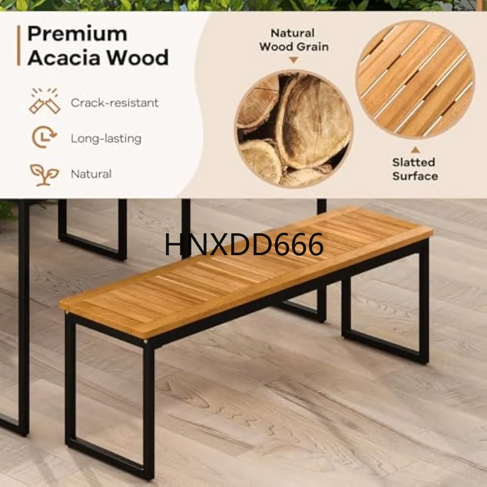 6 Pieces, Patio Table and Chairs Set with Bench for 6-7 People, Furniture Set with 2" Umbrella, Outdoor Tables