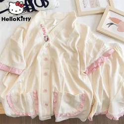 Sanrio Hello Kitty Pajamas Two Piece Set Women's New Short Sleeve V-Neck INS Cute Anime Casual Home Wear Sleepwear Pj Yk2 Pyjama