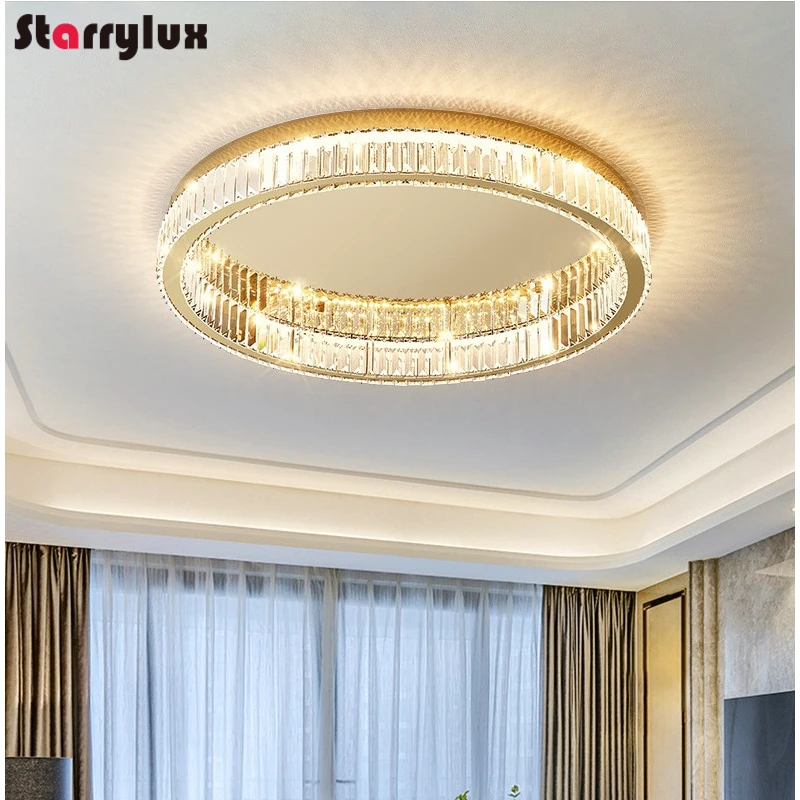 

Modern Minimalist Round Ceiling Light Luxury Crystal Bedroom Lamp LED Flush Mount for Master Room