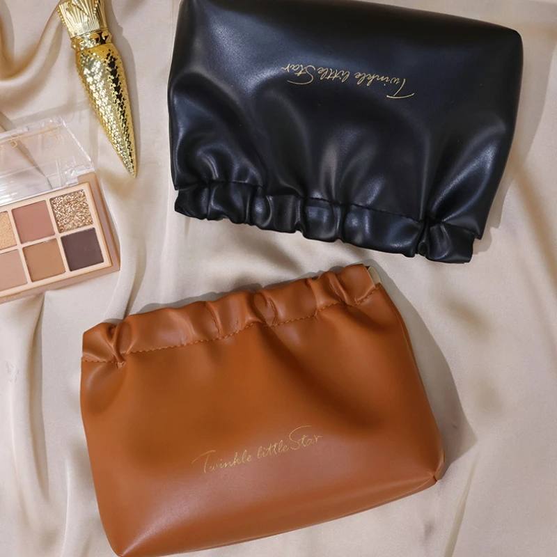 Bolsa de cosméticos fruncida impermeable, bolsa de maquillaje para monedero, monedero, lápiz labial de viaje con cierre automático, bolsa de almacenamiento de cosméticos para mujer, 1 ud.