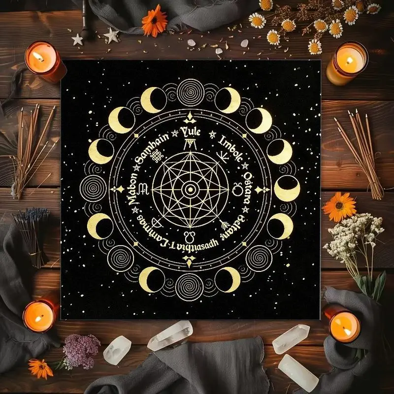 VIKAMA Sun Moon Moon Phase Altar Cloth Tarot Card Tablecloth Wika Ceremony Mat Spiritual Meditation Desktop Decoration