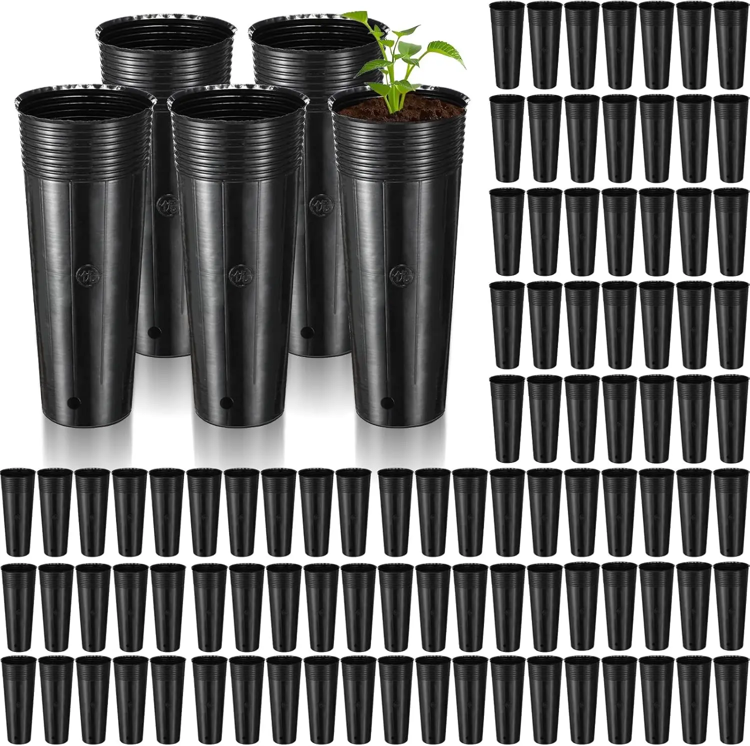 

100 Pack Tall Tree Pot 11.8'' x 4.7'', Black Plastic Deep Nursery Pots, Deep Seedling Pots for Seed Starting, Plant Star