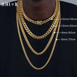 6/8/10/12/14/16MM Hip Hop Cuban Link Necklace For Men Stainless Steel Miami Fashion Jewelry Thick And Thin Rainbow Chains