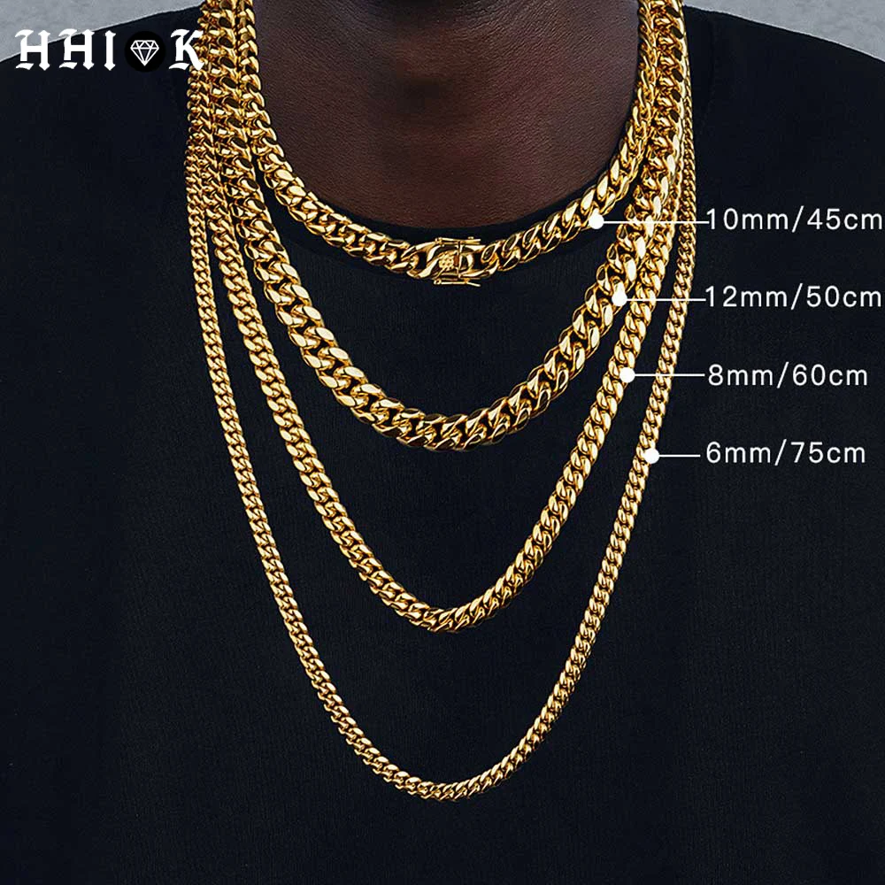 6/8/10/12/14/16MM Hip Hop Cuban Link Naszyjnik dla mężczyzn Biżuteria ze stali nierdzewnej Miami Moda Grube i cienkie tęczowe łańcuchy