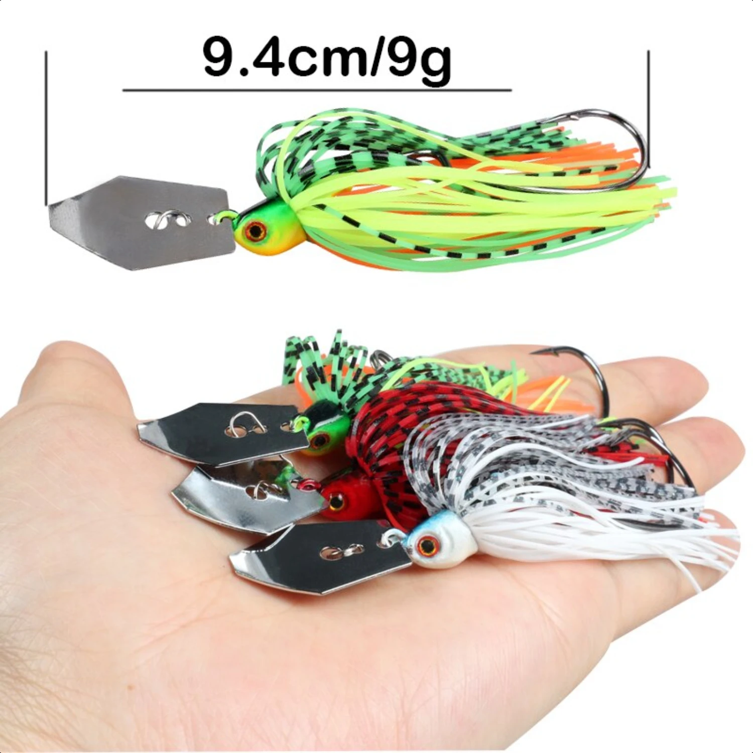 Metal Blade Fishing Lures Set - 3pcs 94mm 9g Buzzbait with Rubber Skirt, Artificial Wobbler, and Jigging Spinner Bait - Perfect