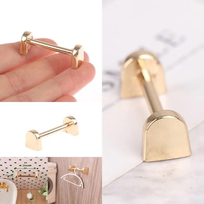 1:12 Dollhouse Miniature Metal Wall Hanger Wall Rod Storage Rack Bathroom Towel Rack Furniture Accessories