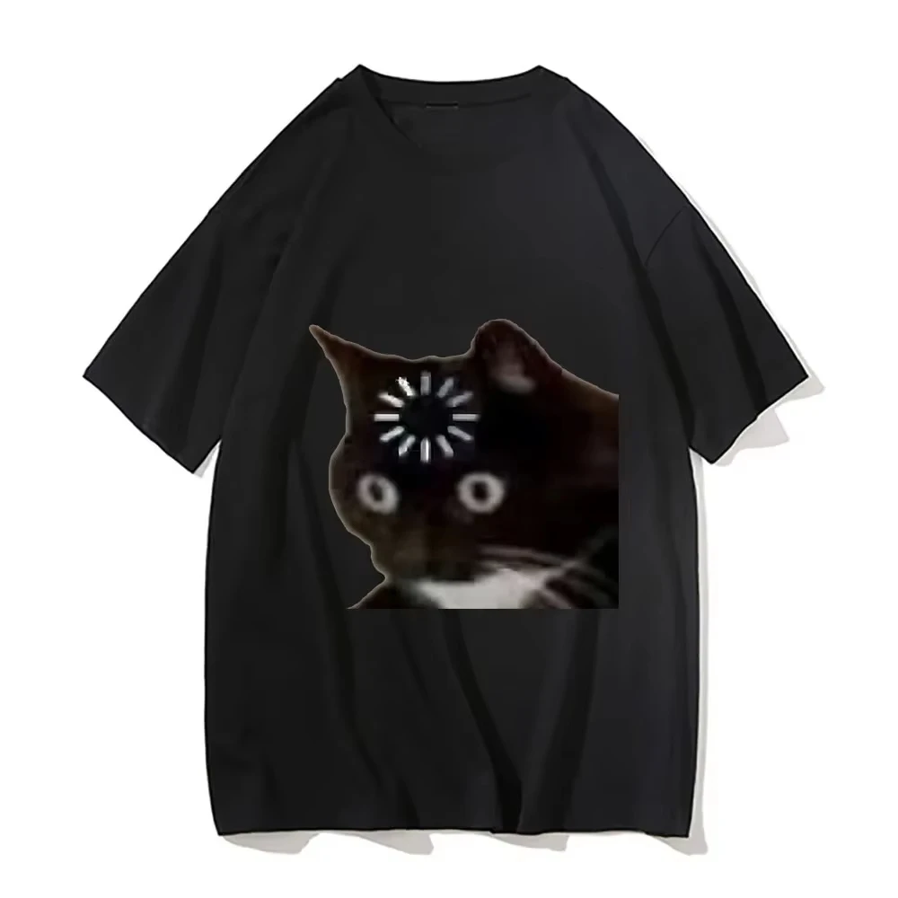 2026 Funny Cat Emotion Print Loose T-shirt Kawaii Summer Fashion Short Sleeve