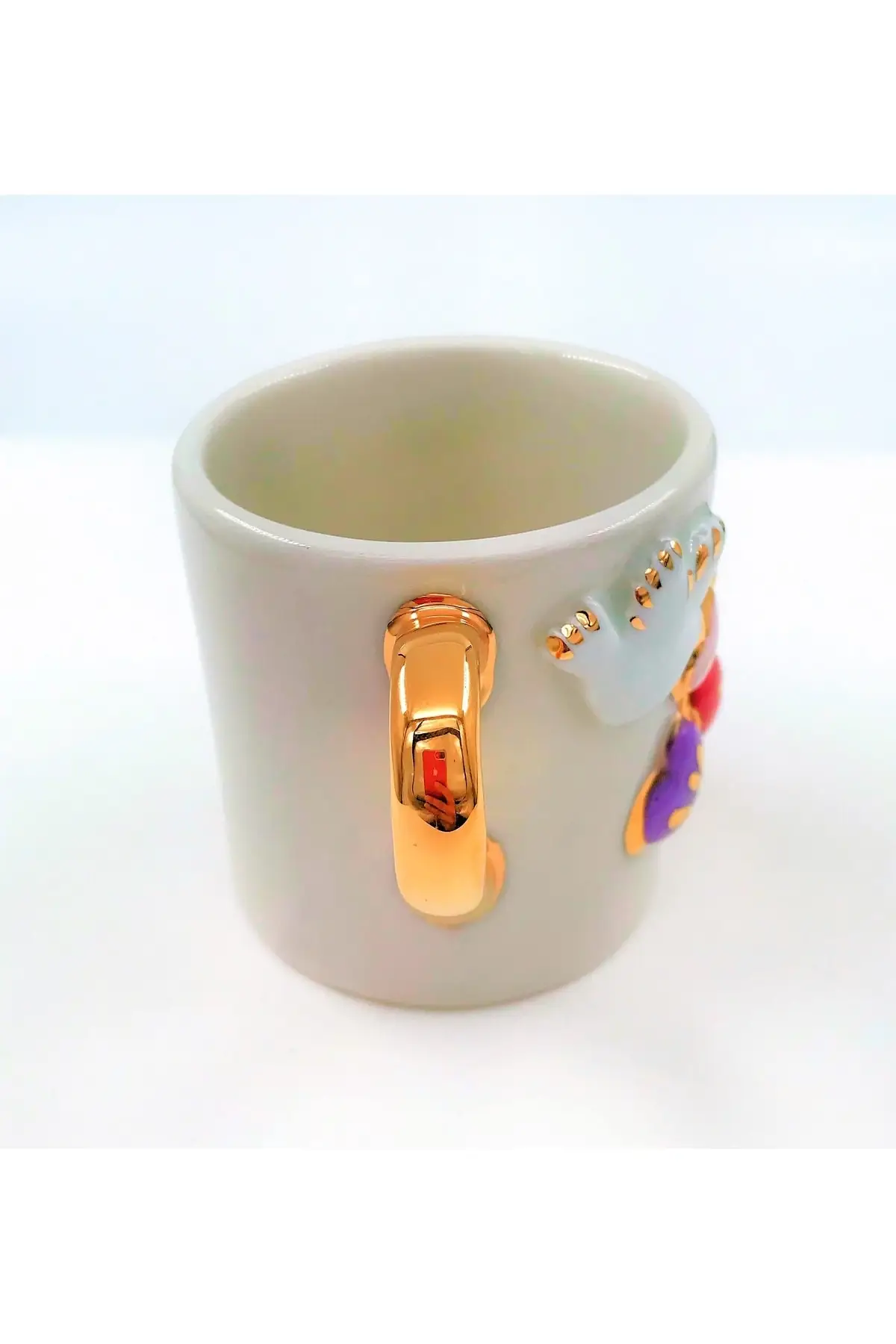 

DOLBOVI 24 sterling gold embroidered Pastel hearts figured handmade double turkish coffee cup