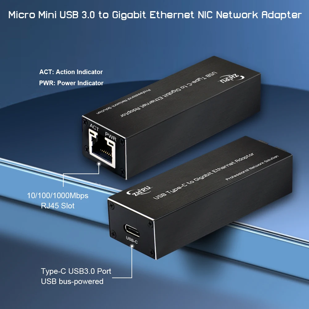 USB3.0 Typ C auf RJ45/SFP Gigabit Ethernet/Faser-Netzwerkadapter 100/1000Base-X/10/100/1000M/2,5Gbp Kompakte NIC-Netzwerkkarte