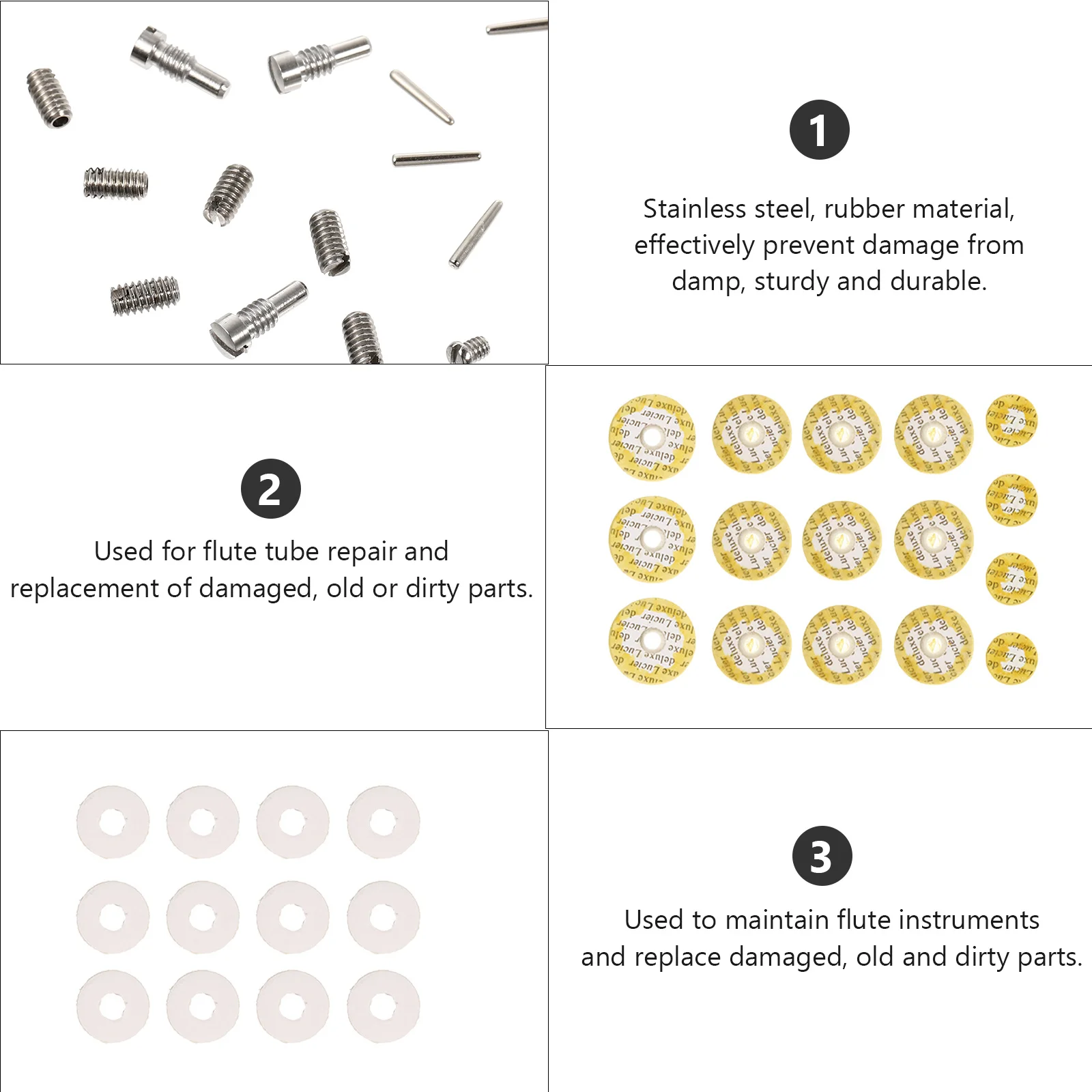 

1Set Flute Repair Parts Kit Stainless Steel Rubber for Repair Replacement of Flute Tube Damaged Old Parts Durable Musical