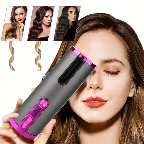 Varita rizadora de cabello automática, rizador de peinado, rizador automático inalámbrico con 6 temperaturas y temporizador, carga USB