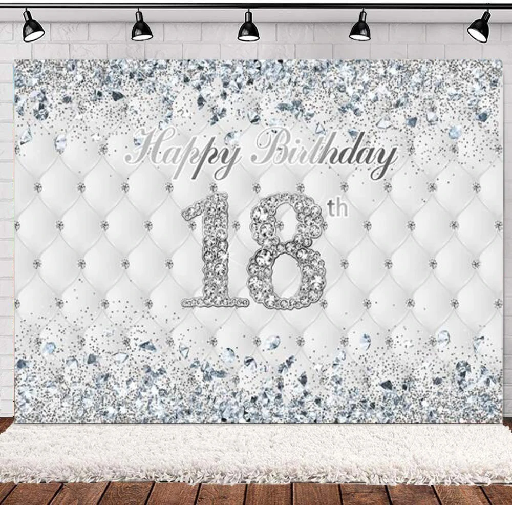 Photography Backdrop White Heardboard For Adult Bar Mitzvah 18th Birthday Party Decor Background Sliver Diamonds Banner Poster