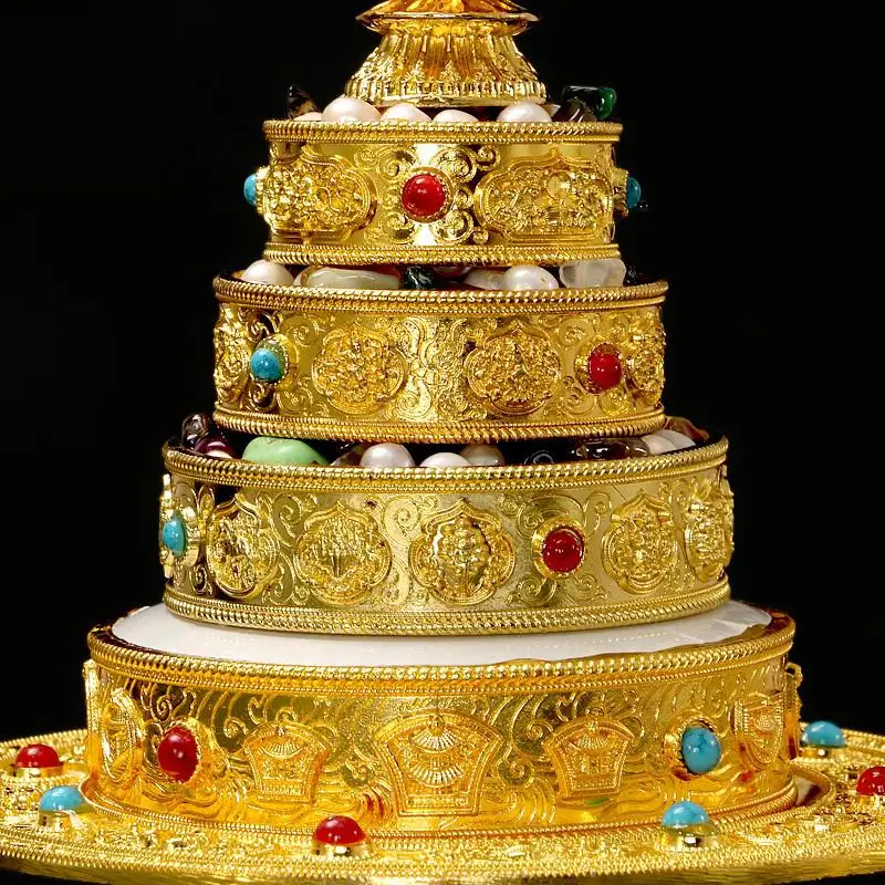 Buddhism Buddhist temple family hall for worshipping Altar offering Eight auspicious symbols Buddha statue Manza Plate