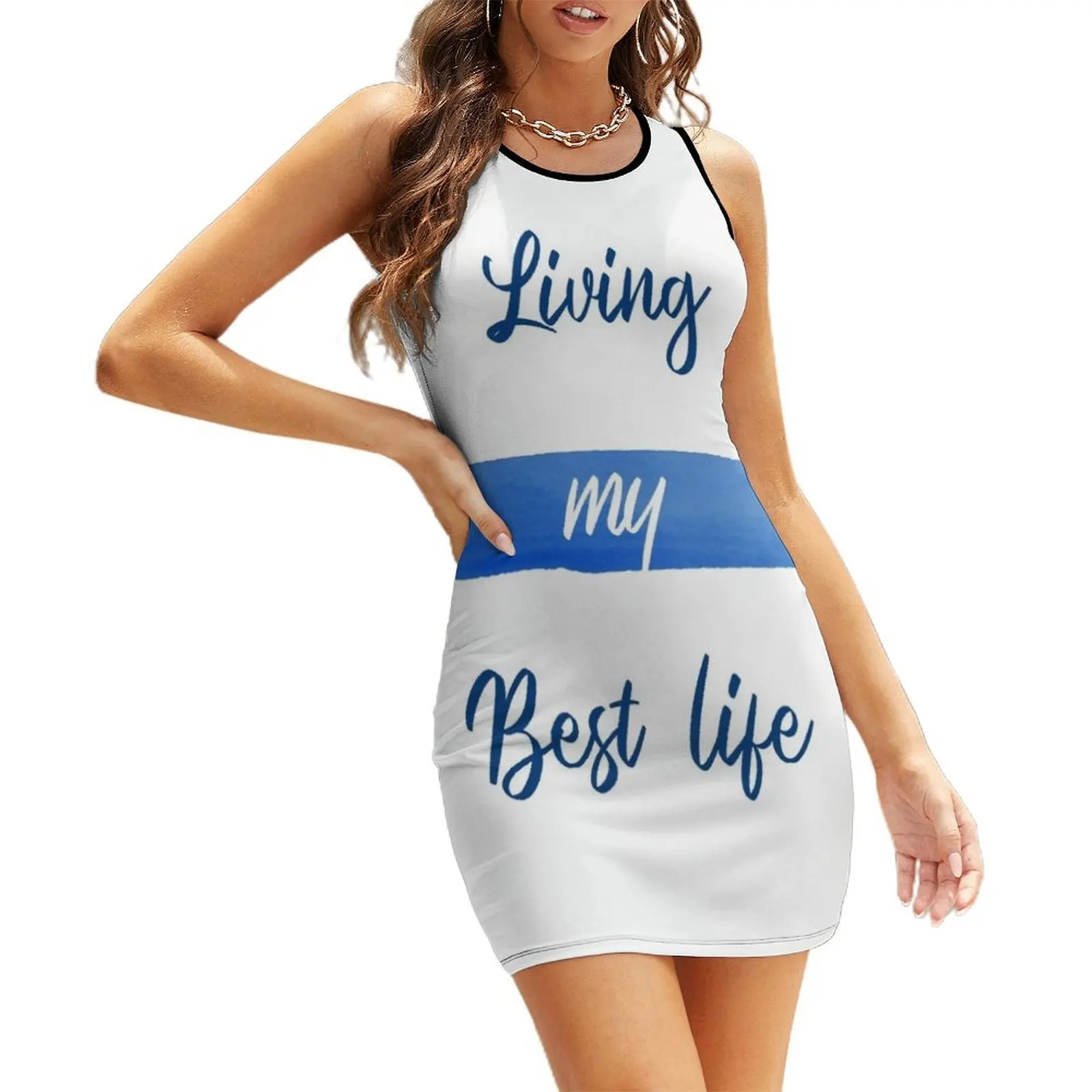 

Living My Best Life Classic Blue Decor Art A514 Sleeveless Sundress party dresses woman Bride dresses