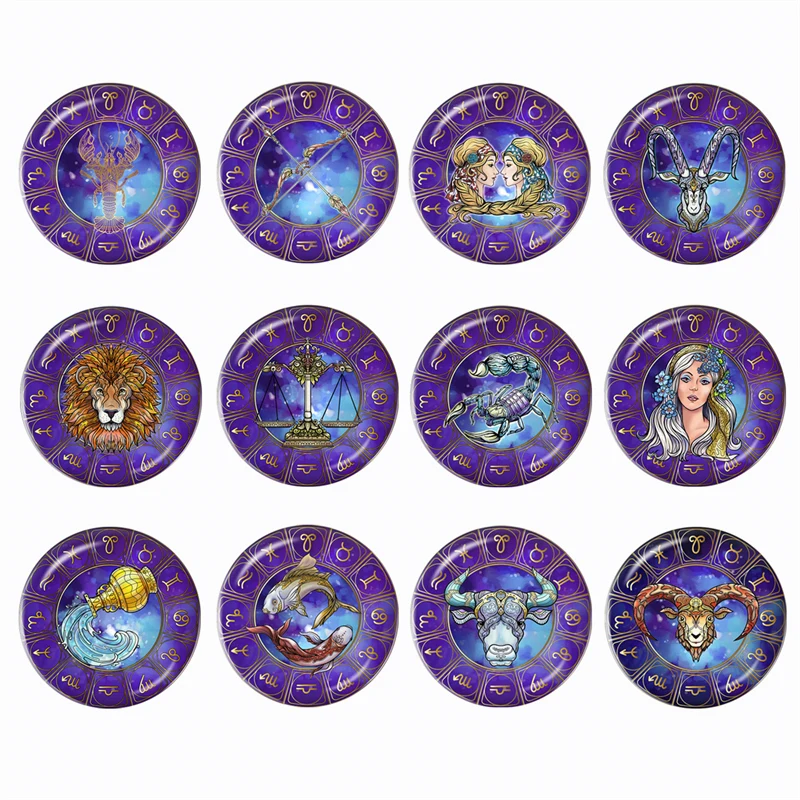 2023 New Zodiac Sign Aries Leo Gemini 10 Pcs 12mm/16mm/18mm/20mm/25mm/30mm Round Photo Glass Cabochon Demo Flat Back Making