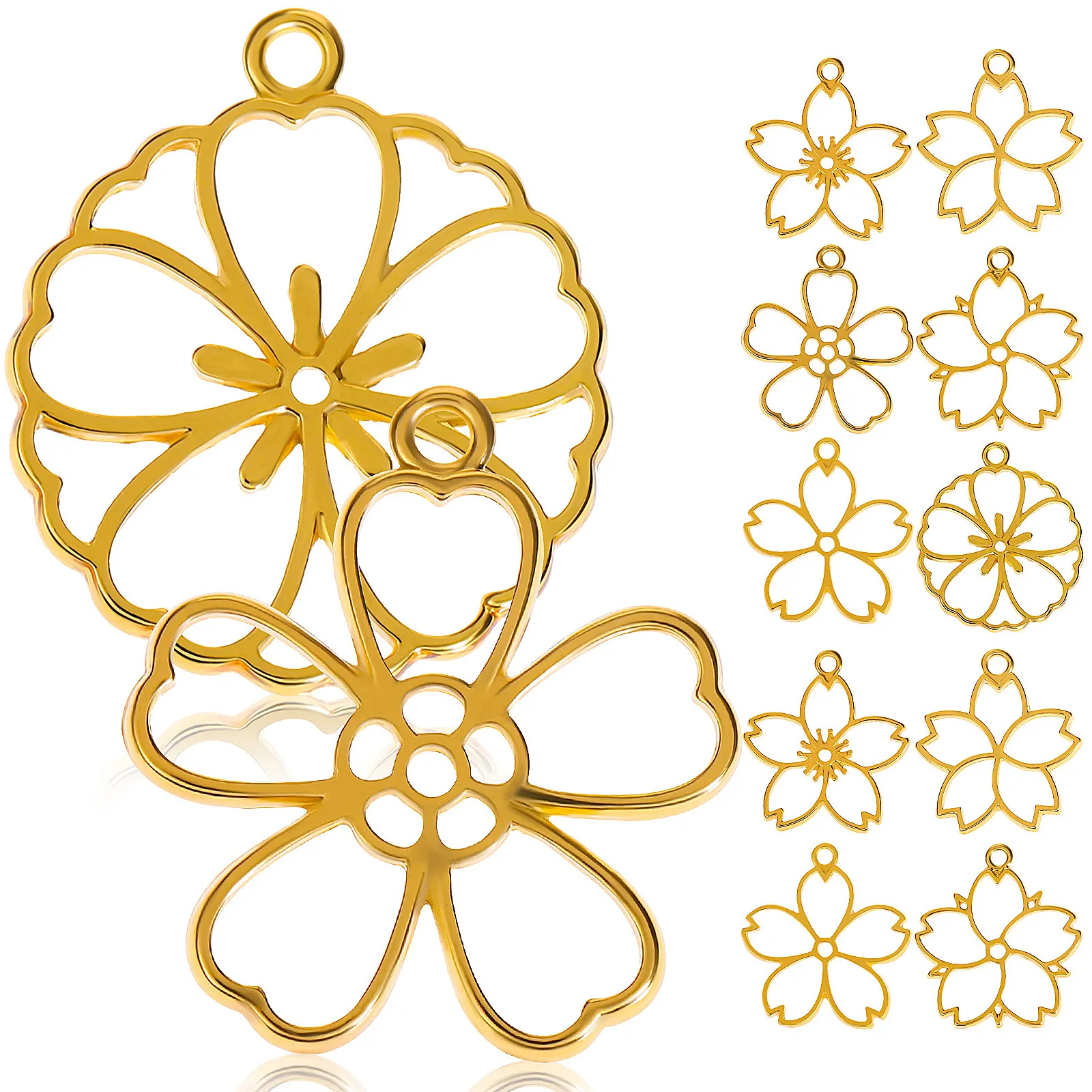 

12Pcs Alloy Sakura Flower Frame Pendants Hollow Floral Charms for DIY Jewelry Making Resin Crafting Open Bezel Pendant Earrings