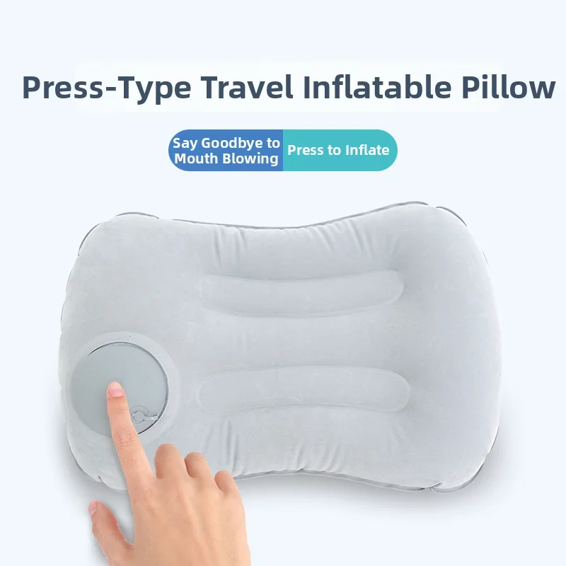 Almohada de Viaje Inflable Portátil, Ultraligera y Plegable, con Soporte Ergonómico para la Cabeza, para Avión, Tren y Automóvil