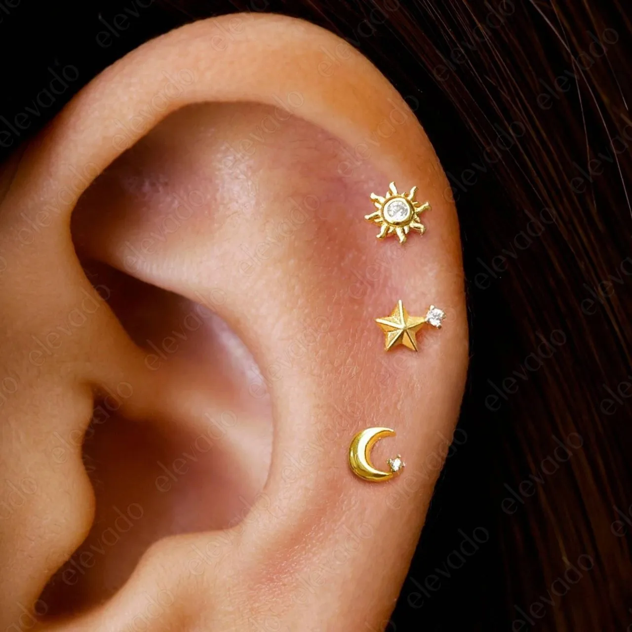 

Fashion Star Moon Sun Pierce Earring Set Women Daily Wear 4piece Simple Stud Earring Party Jewelry