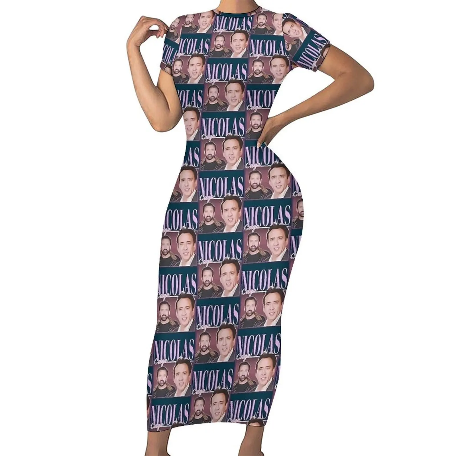 Nicolas Cage Funny Meme Dress Short Sleeve  Elegant Maxi Dresses Summer Aesthetic Graphic Bodycon Dress Big Size 4XL 5XL