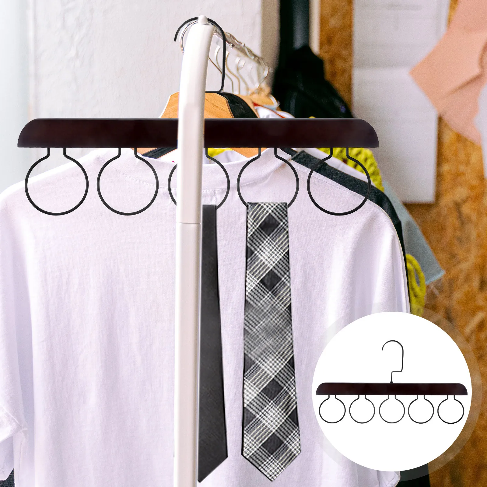 

Hanger Tie Rack Organizer Closet Necktie Scarf Belt Hanger Tie Organizer Holder Shawl Storage Rack Retro Color