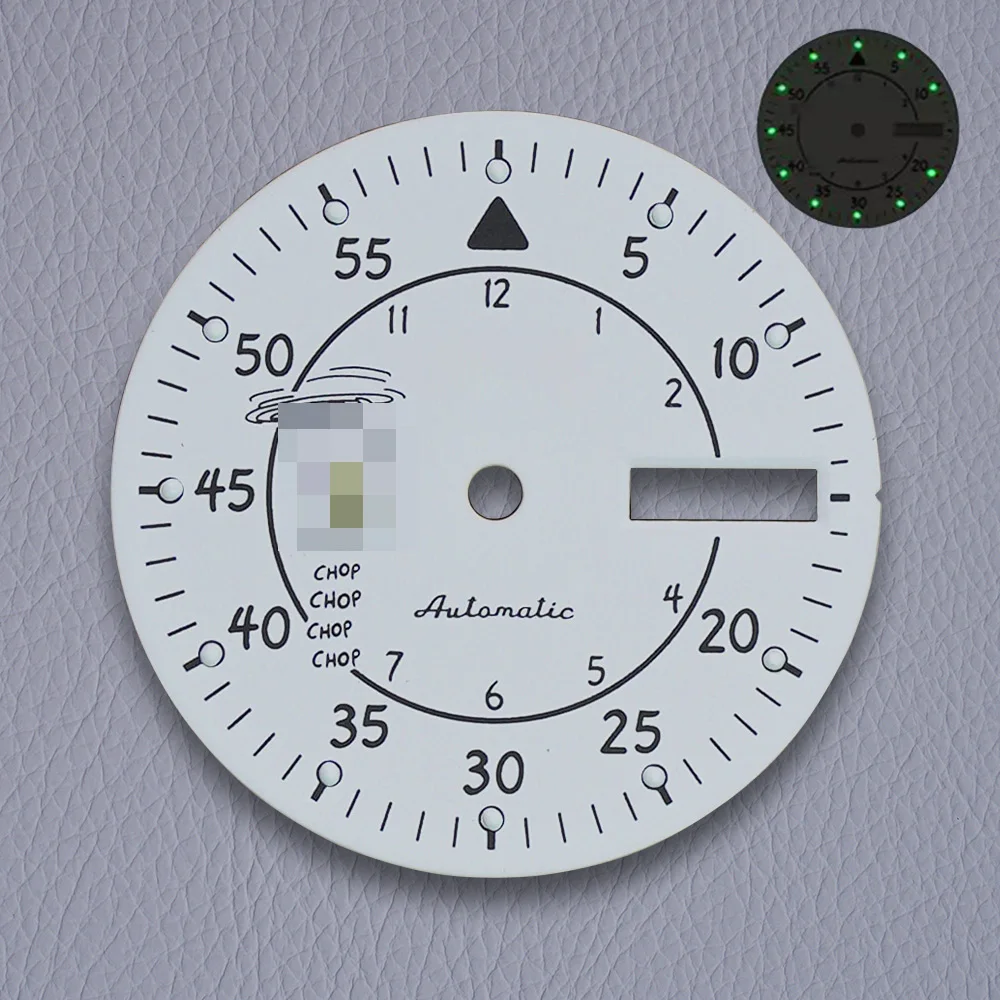 28.5 ミリメートル S ロゴ NH36 漫画犬ダイヤルフィット NH35 ムーブメントグリーン発光ホワイトダイヤル時計修正アクセサリー