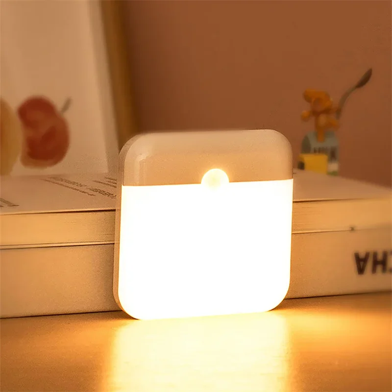 LED Motion Sensor Night Light USB Night Lamp Square Chargeable Lamp for Bedroom Kitchen Stair Hallway Wardrobe Cupboard Lighting