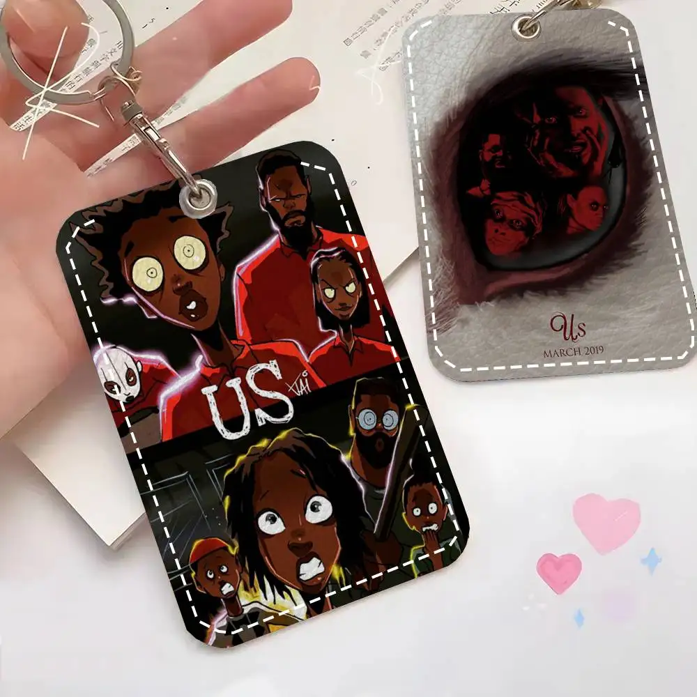U-us Horror Movie Card Case Keychain Access Card Bag Key Tag Ring Leather Card Holder Key Ring Access