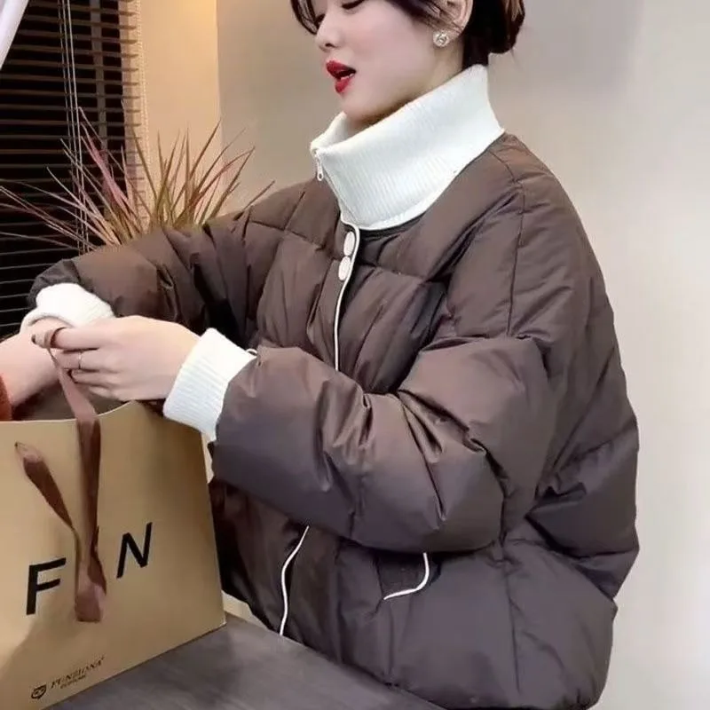 

Женская однотонная куртка на молнии и пуговицах, искусственная двухсекционная куртка с черепаховым воротником, хлопковая одежда, модный топ