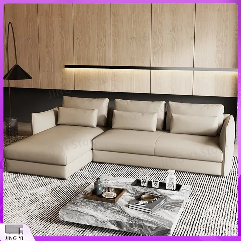 Italian Minimalist Black Genuine Leather Sofa for Living Room Straight or Corner Configuration First Layer Cowhide Down Sofa