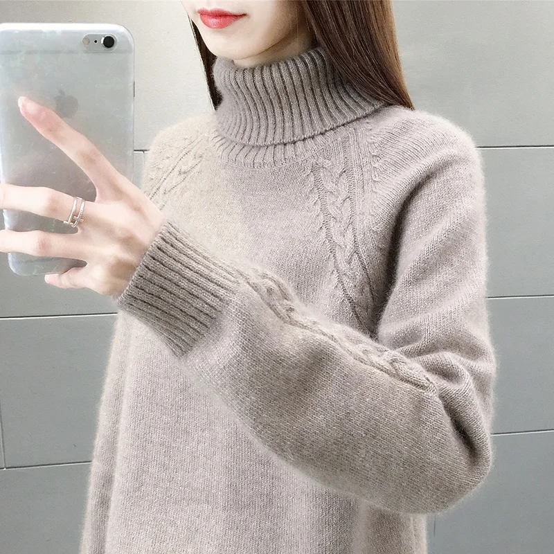 Korean Lazy Wind Women Sweaters And Pullovers 2022 Autumn Winter Loose Long Sleeve Knitted Turtleneck Sweater Female Blue NS5032