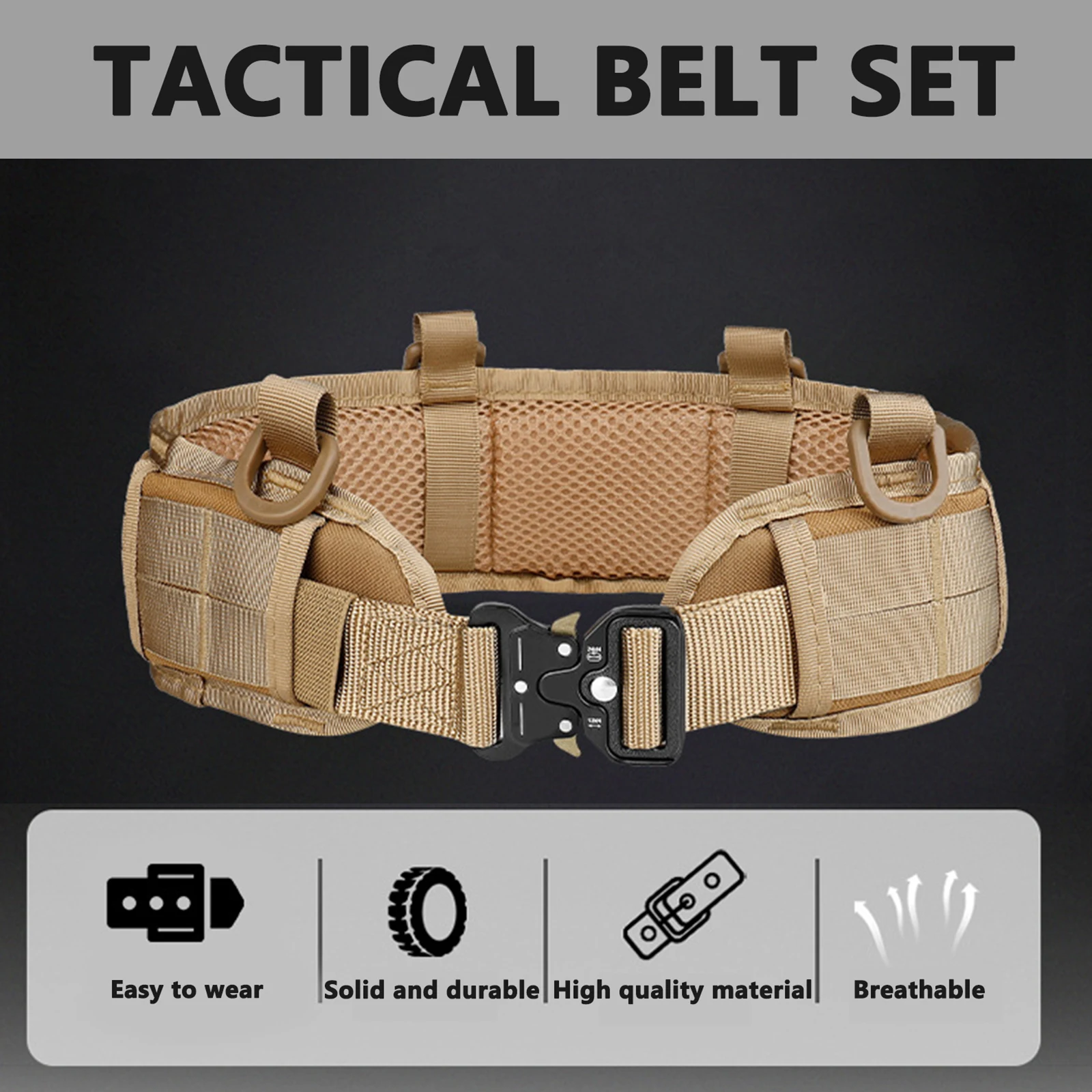 Tactical MOLLE Belt SET, Military Style Riggers Waistband Outdoor Work Men Battle Belt Combat CS Airsoft Hunting Waist Belts