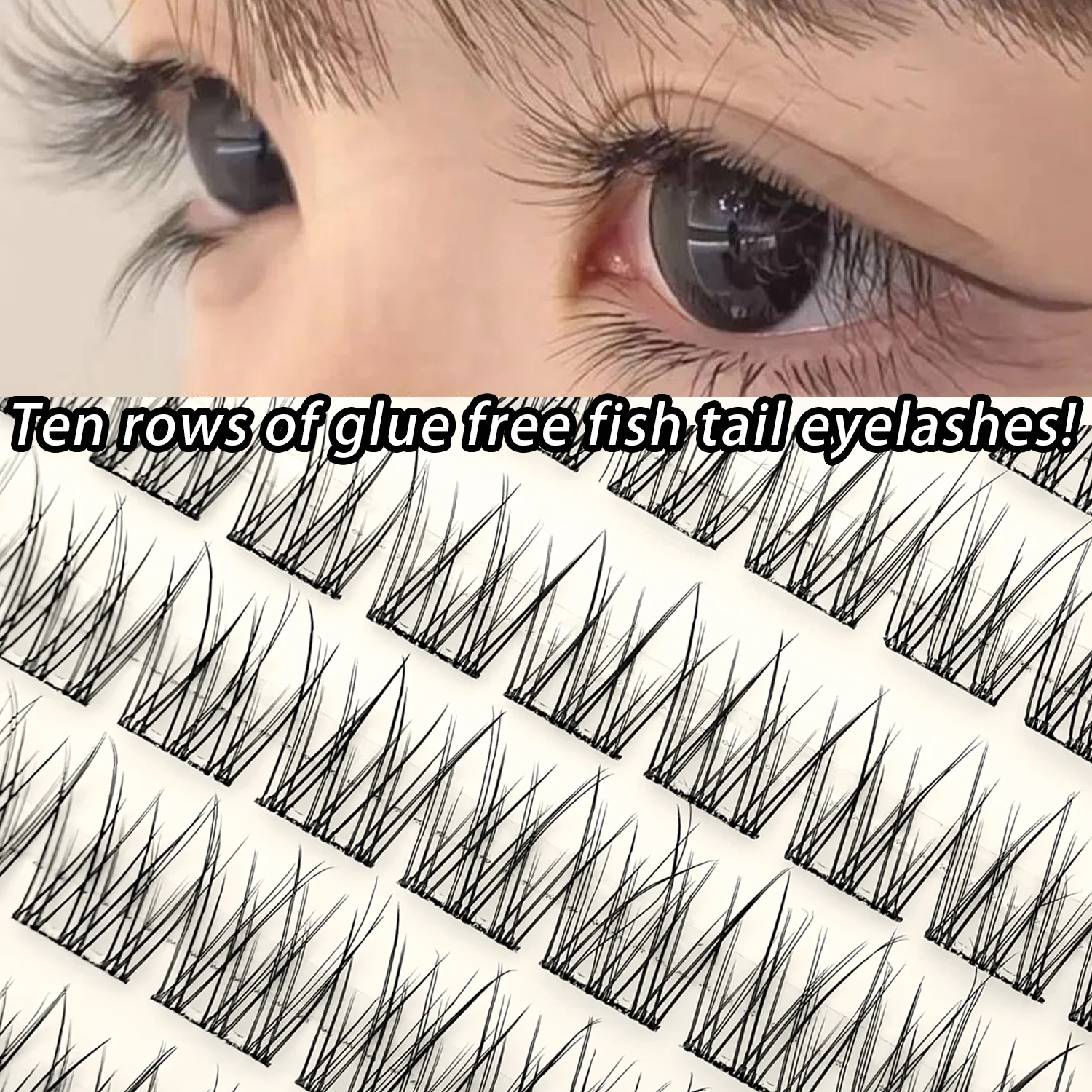 110 Stück selbstklebende Wimpern im dreifachen Fischschwanz-Stil, extrem feiner schwarzer Stiel, künstliche Wimpern, klar, transparent, natürlicher Look – Detail 3