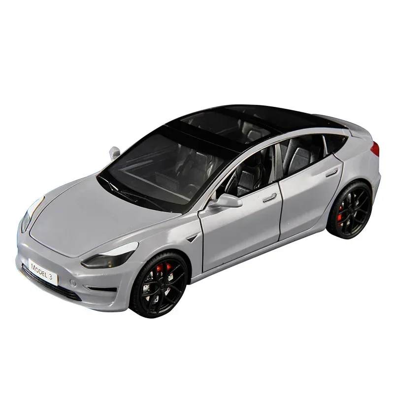 1:24 Tesla Model 3 High Simulation Diecast Metal Alloy Model car Sound Light Pull Back Collection Kids Toy Gifts A619 Christmas