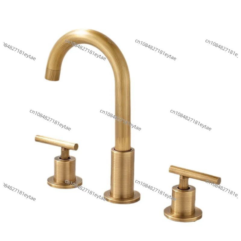 

European antique brass three-hole basin faucet split bathroom retro hot and cold faucet