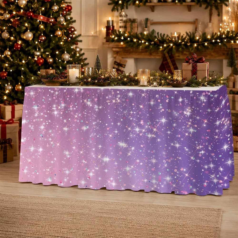 One piece of purple shiny sequin tablecloth table skirt, suitable for party events, kitchen and restaurant decoration