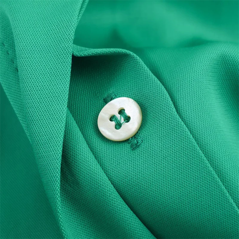 Camisa feminina 2025 outono novo estilo verde manga longa simples básico solto cetim textura camisa casual elegante único