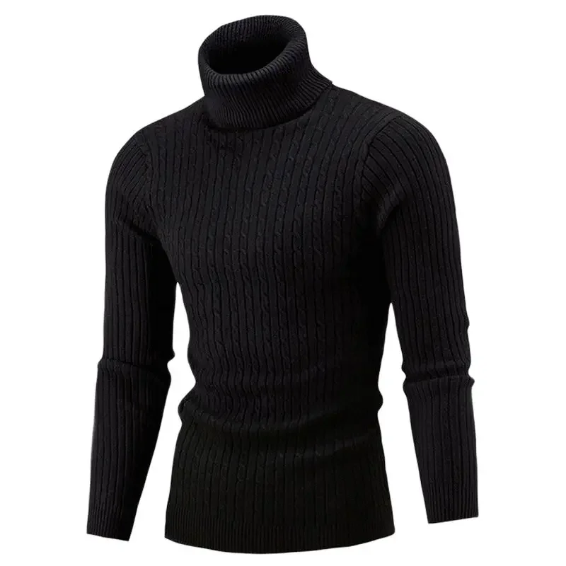 Suéter de malha de gola alta masculino, pulôveres de malha, jumper slim fit, pulôveres quentes, casual, outono, inverno