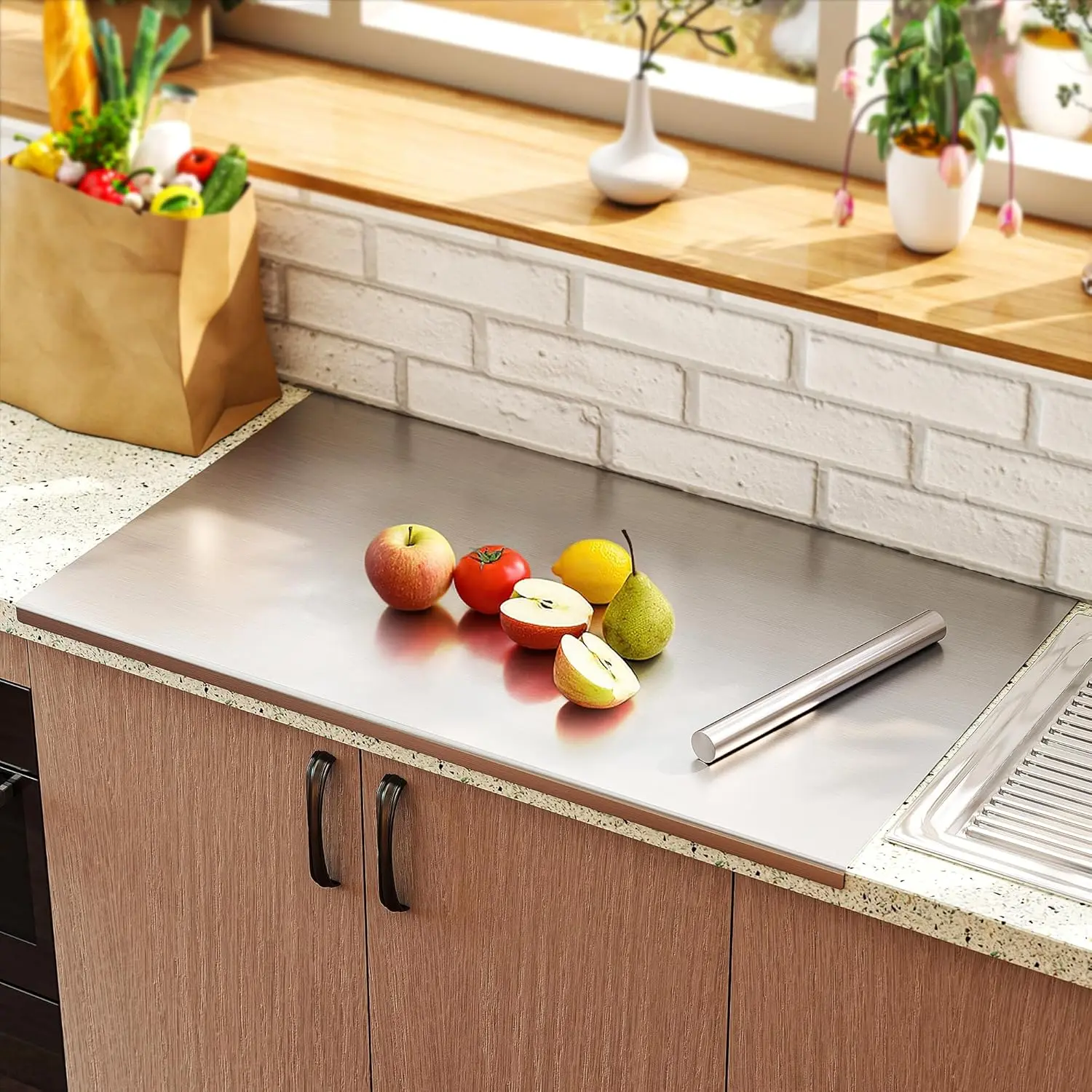 

Large Cutting Board 35.4" L X 22.8" W Stainless Steel Cutting Board with Lip Metal Baking Board Non Stick Thick Board wi