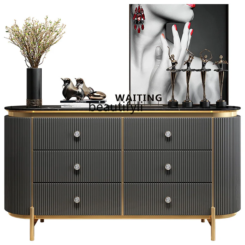 

Affordable Luxury Style Entrance Cabinet Living Room Foyer Curio Cabinet Marble Stainless Steel Bedroom Chest of Drawers