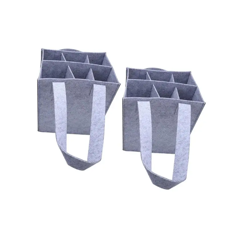 

G6KF Nonwoven Felt Wine Bottle Bag 6 Capacity Shock Absorbing Lining Travel Portable