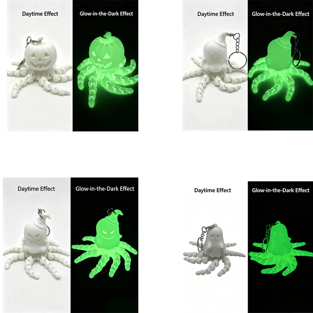 2026 Halloween Ghost Pumpkin Glow in the Night with Light Rotating Keychain Decompression Toy Ornament 3D Printing ToyGift