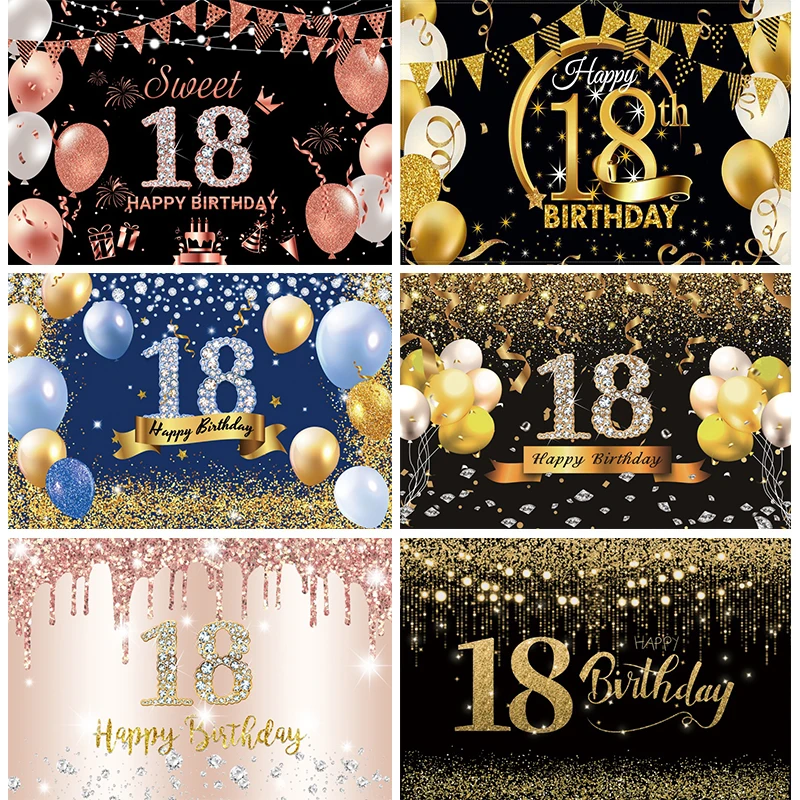 Girls 18th Backdrop Birthday Decorations 18 Years Old Boys Anniversary Party Banner Photo Shoot Background Cloth for Photography