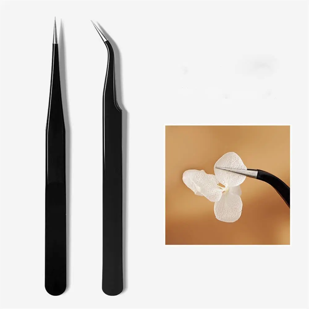 Conjunto de pinças para arte em unhas, 2 peças, unhas retas e curvas, selecionador de strass, aço inoxidável, antiestático, ferramentas de maquiagem grossas